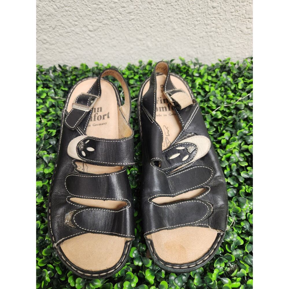 Finn Comfort SALONIKI Black White Adjustable Sandal Womens Supportive Casual